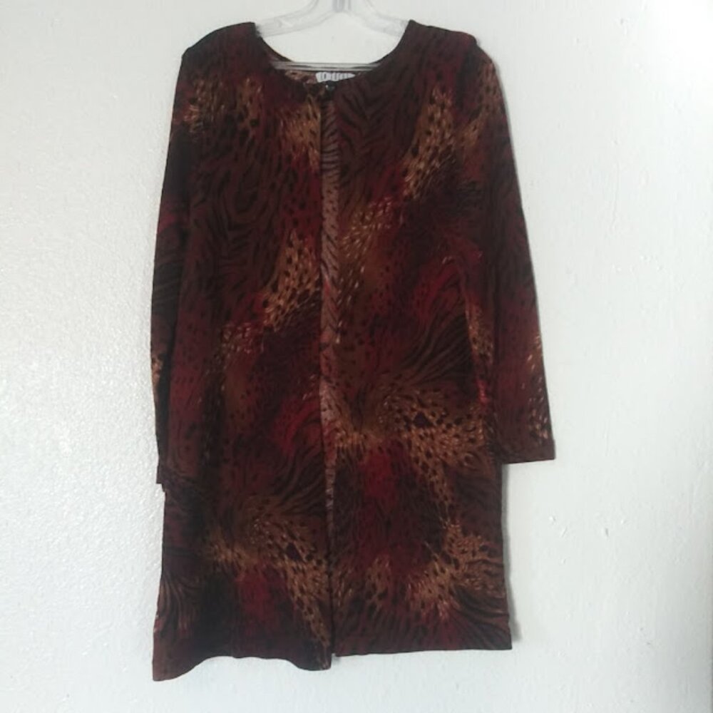 En Focus Studios women's size 16 brown multicolor animal print cardigan sweater